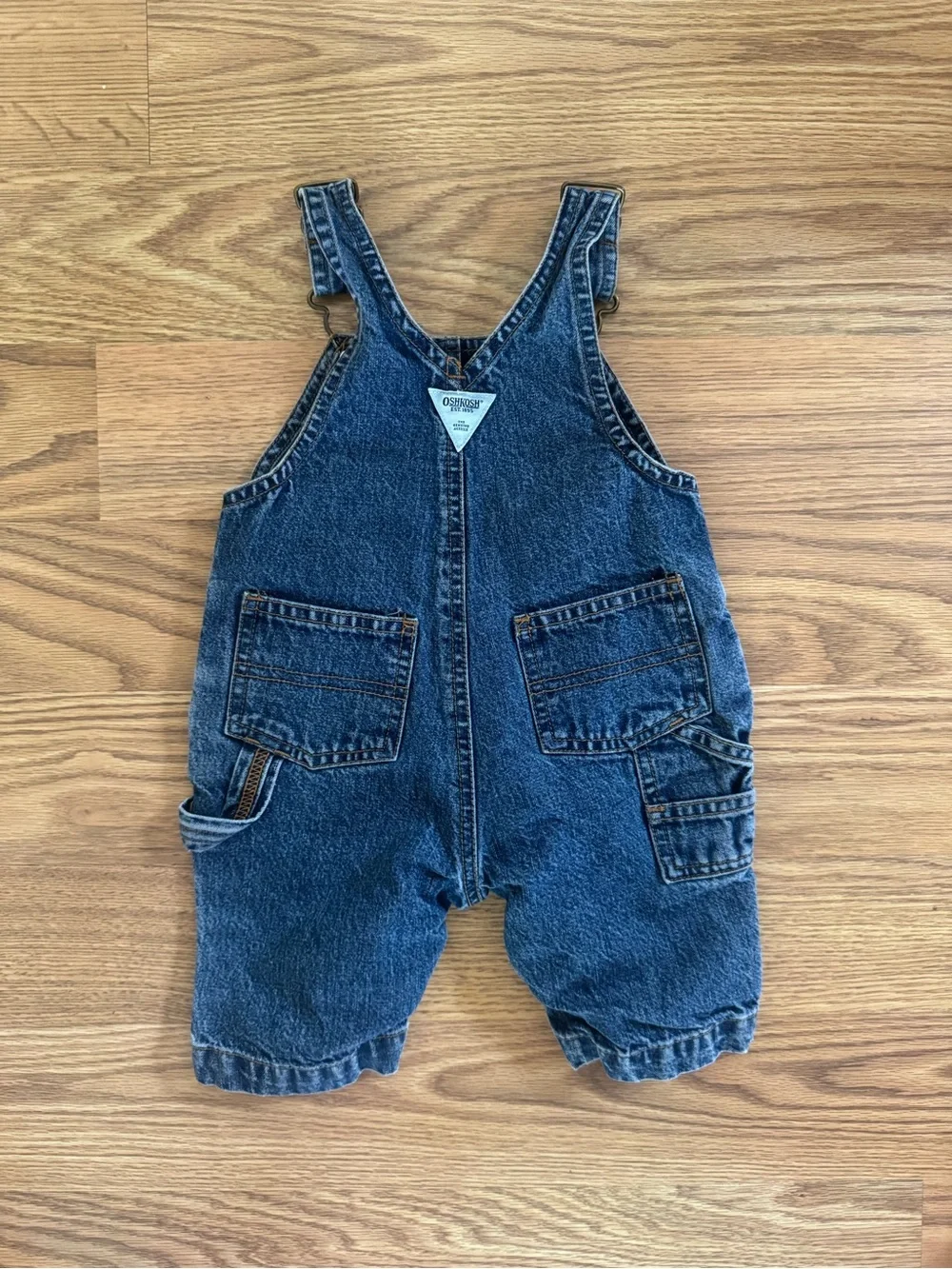 OshKosh B'gosh Dark Blue Denim Overalls with Pink Floral Embroidery - 0-3 month